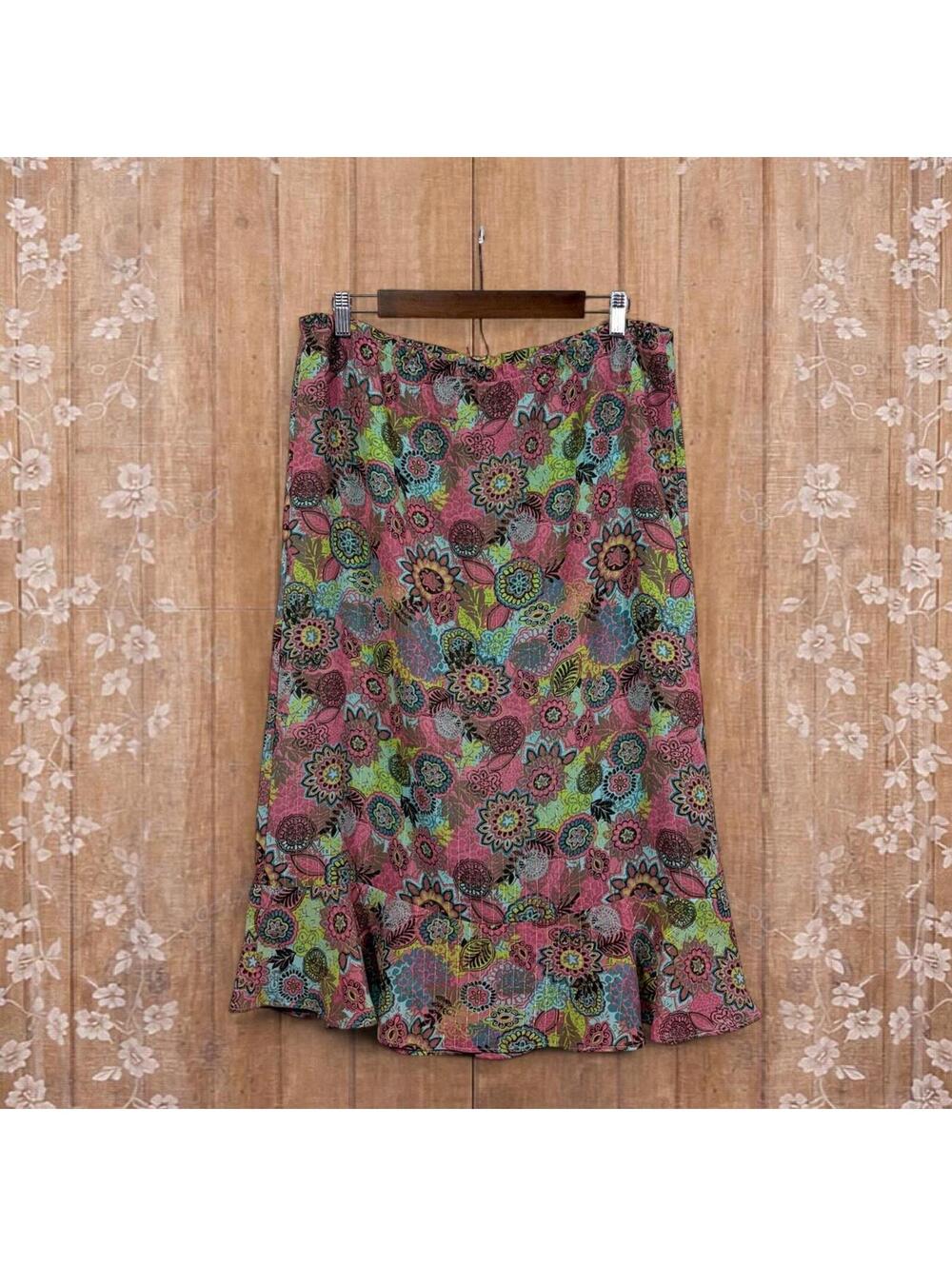 Christopher & Banks Multicolor Floral Ruffle Hem Skirt Medium